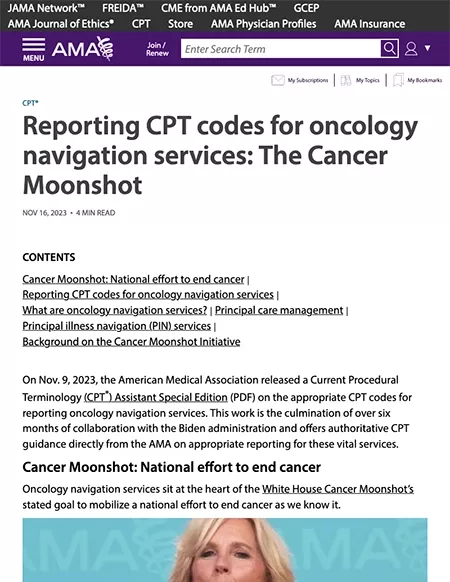 Reporting CPT Codes for Oncology Navigation Services
